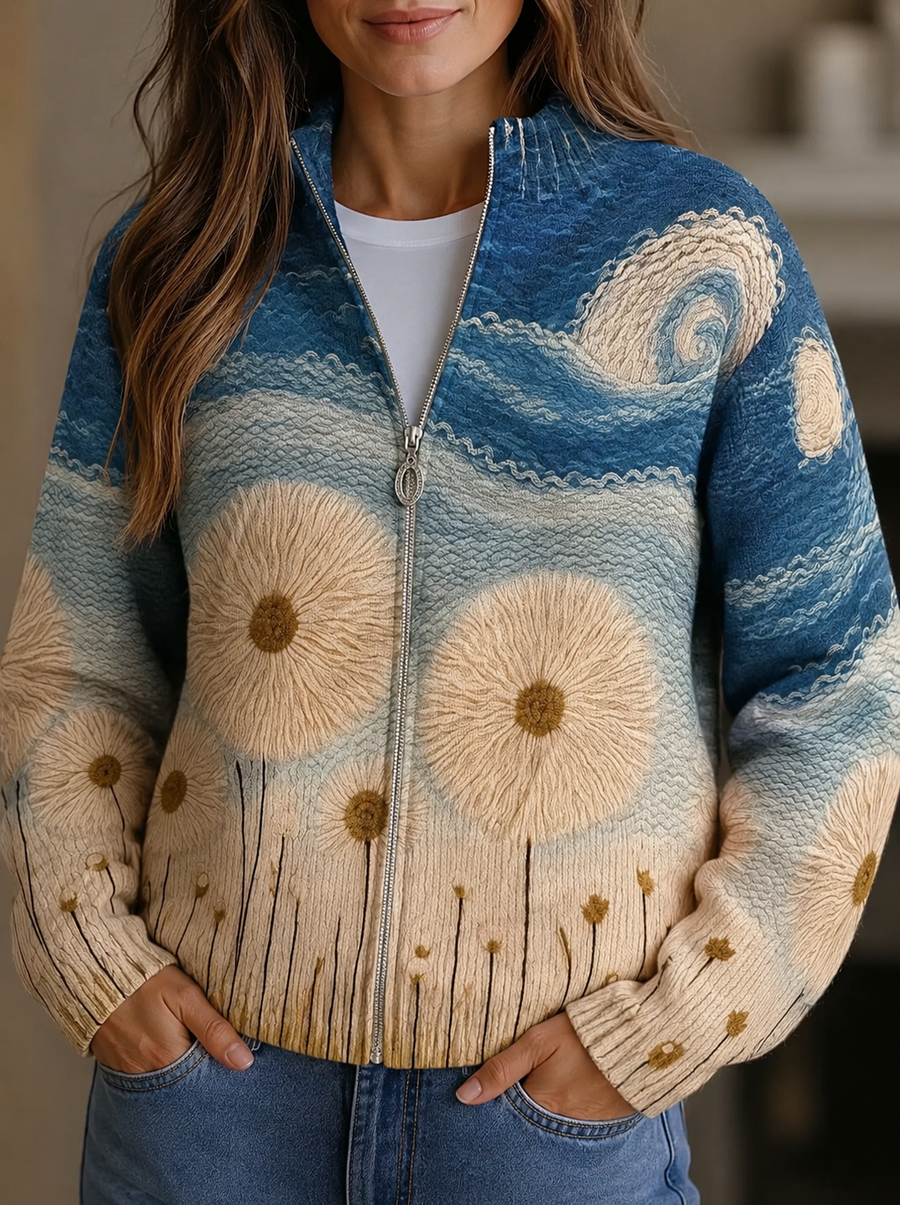 Yolanda | Dandelion Meadow Quilted Zip Cardigan for Women