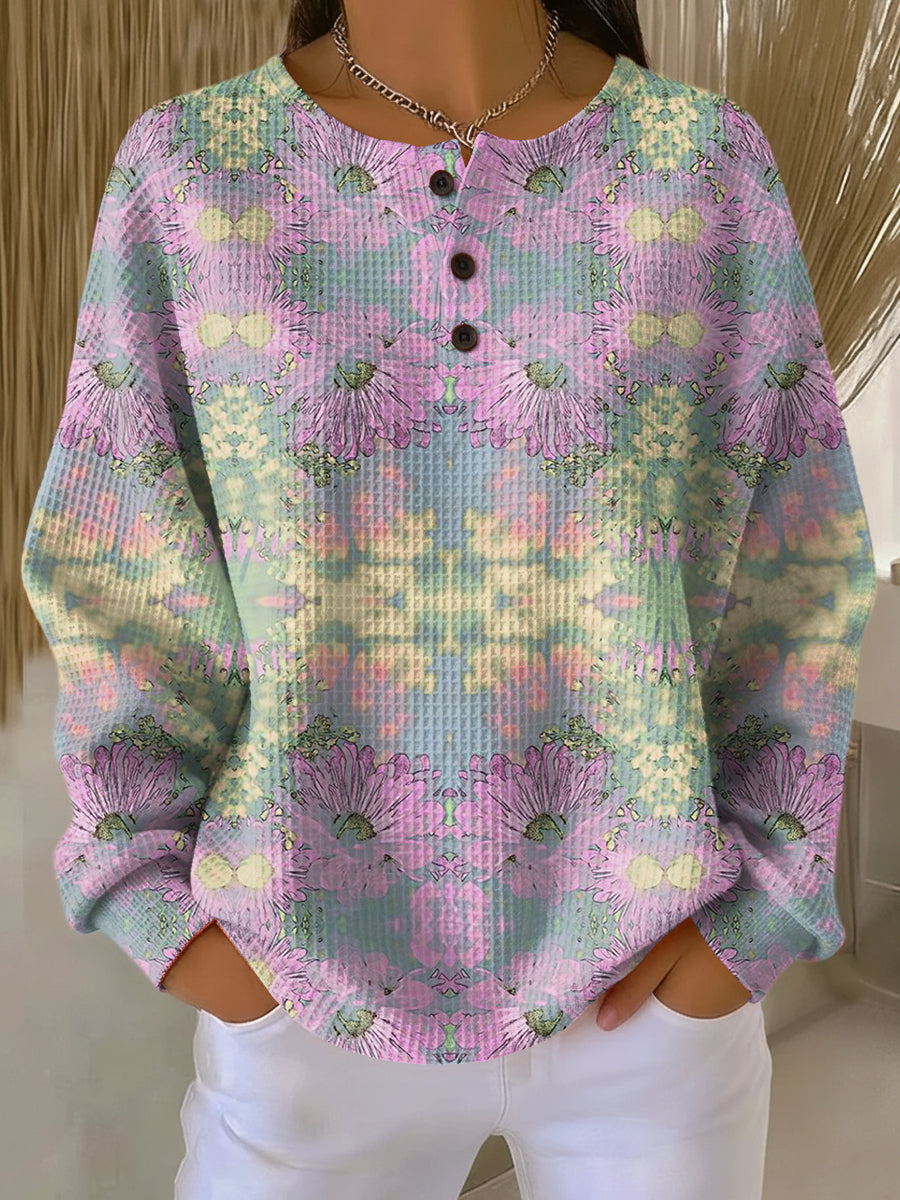 Alma | Ethnic Floral Waffle-Knit Sweater for Women