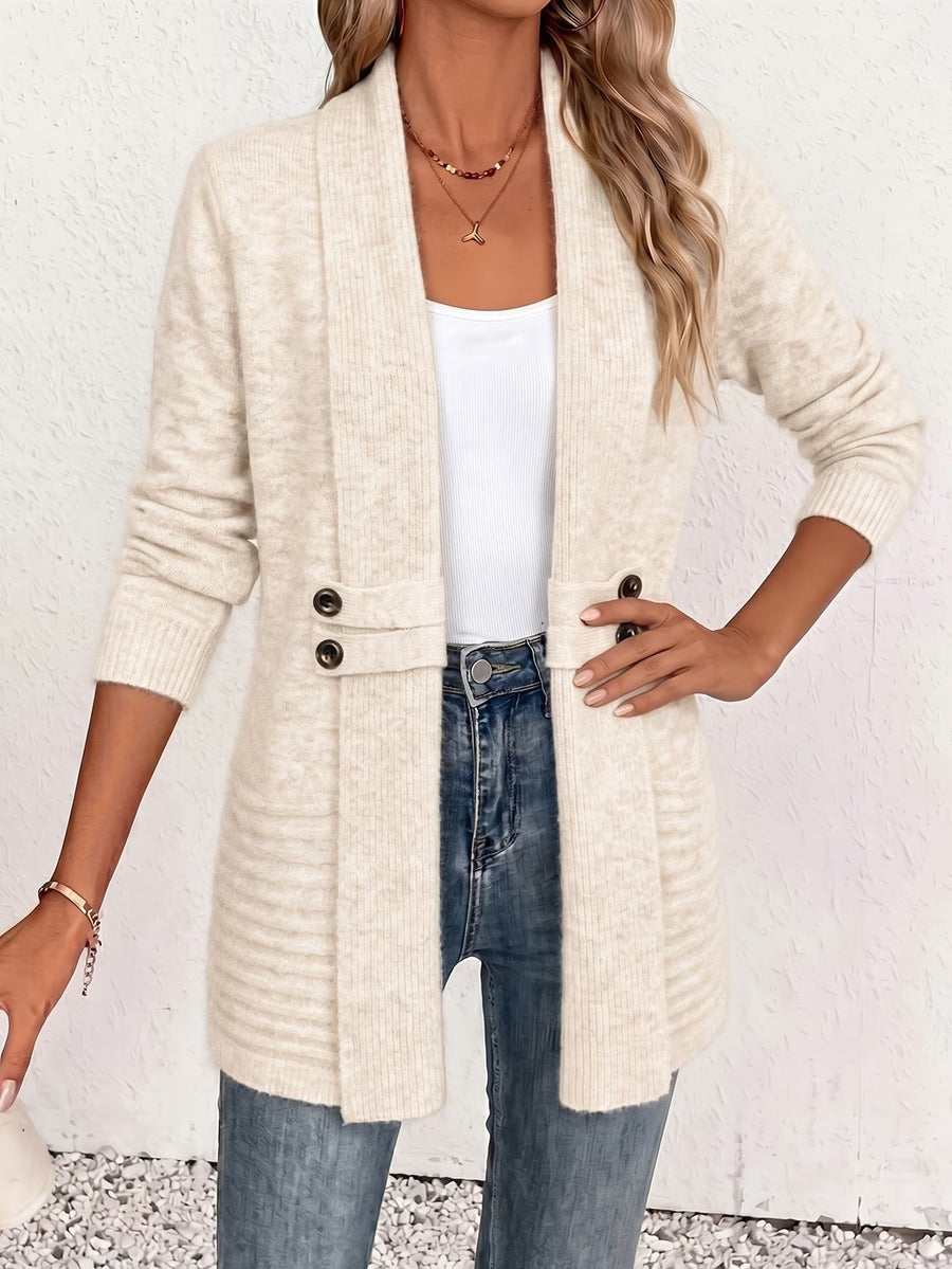Rosalie | Cream Ribbed Knit Button-Tab Cardigan for Women