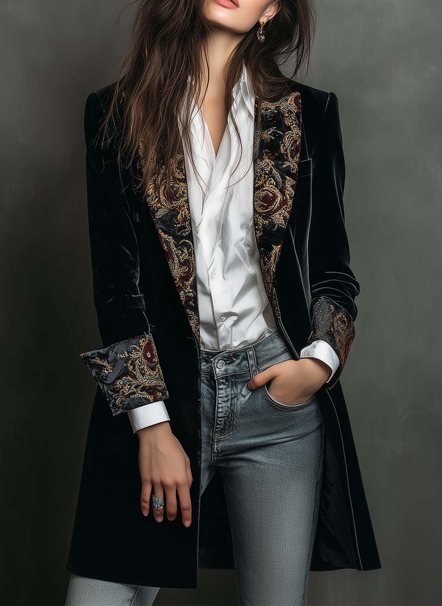 Marlene | Baroque Print Lapel Slim-Fit Blazer for Women