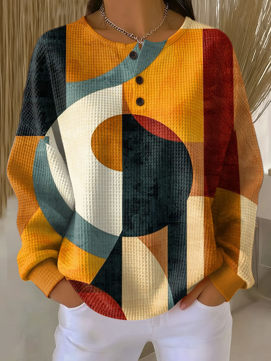 Lærke | Waffle Knit Sweater with Geometric Pattern for Women