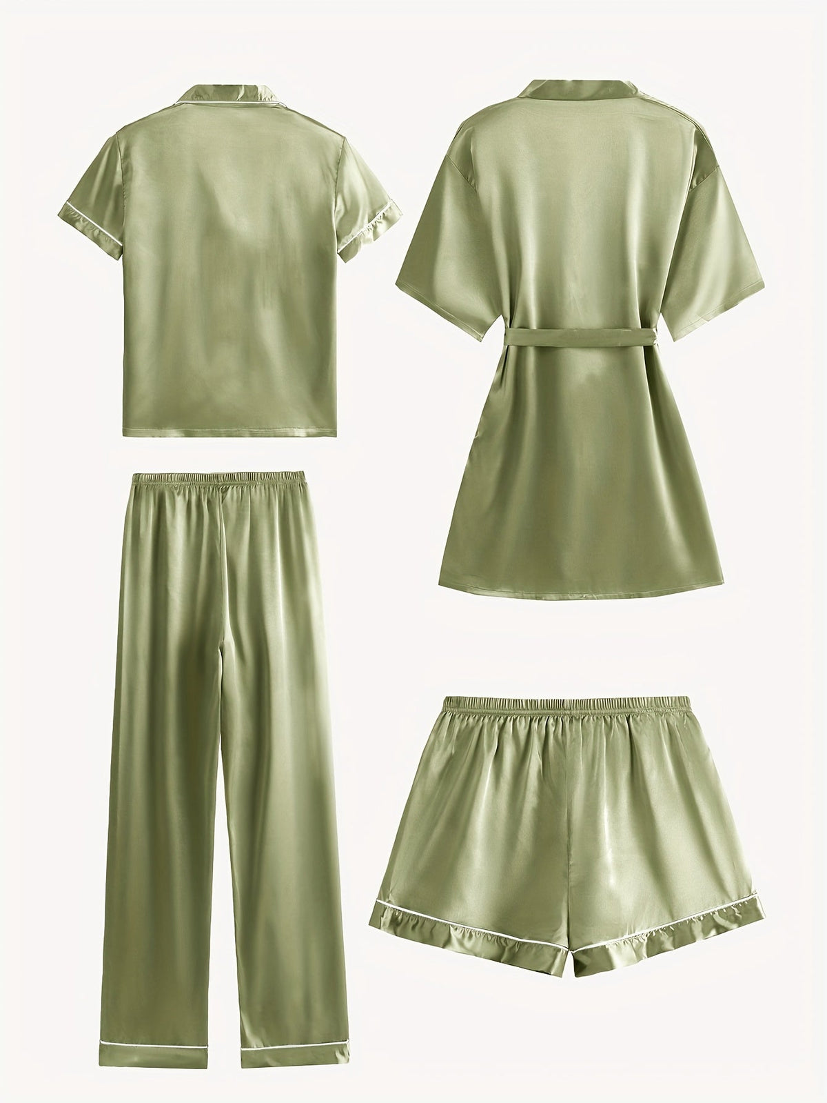 Juliette | 4-Piece Solid Satin Pajama Mid-Sleeve Robe Set for Women