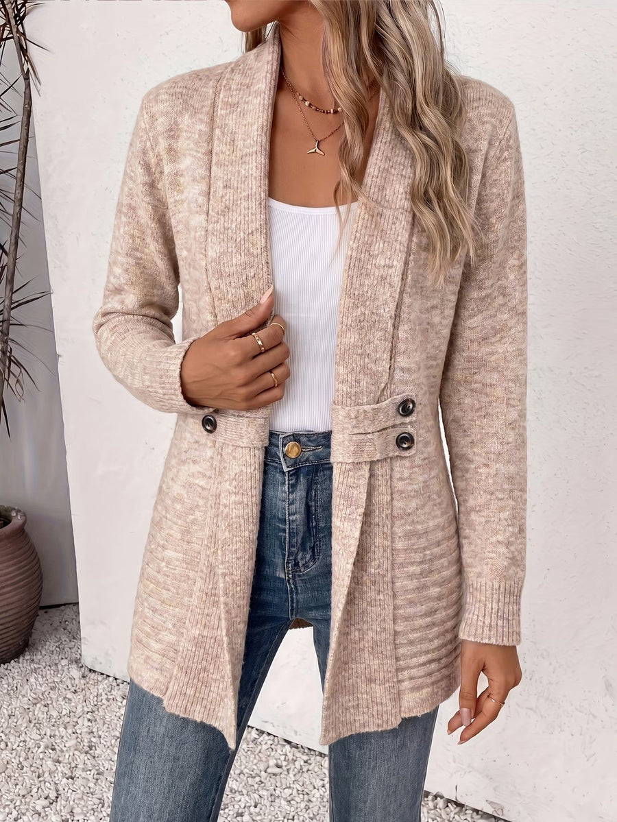 Harlow | Oatmeal Ribbed Knit Button-Tab Cardigan for Women