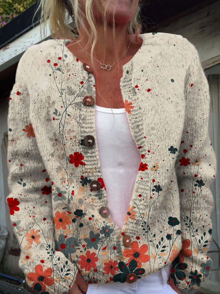 Sabrina | Vintage Floral Open-Front Button Cardigan
