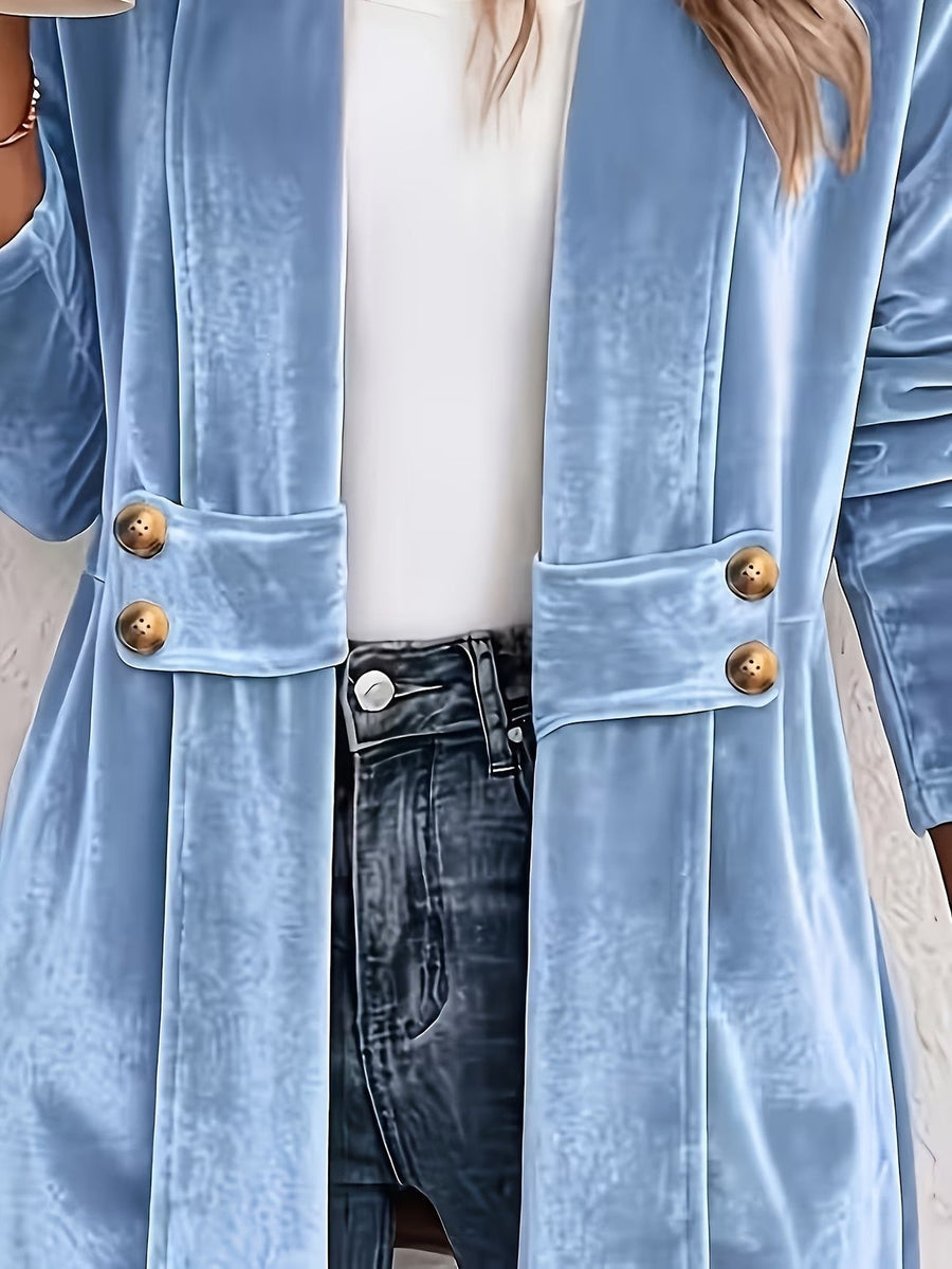 Delaney | Sky Blue Velvet Button-Tab Cardigan for Women