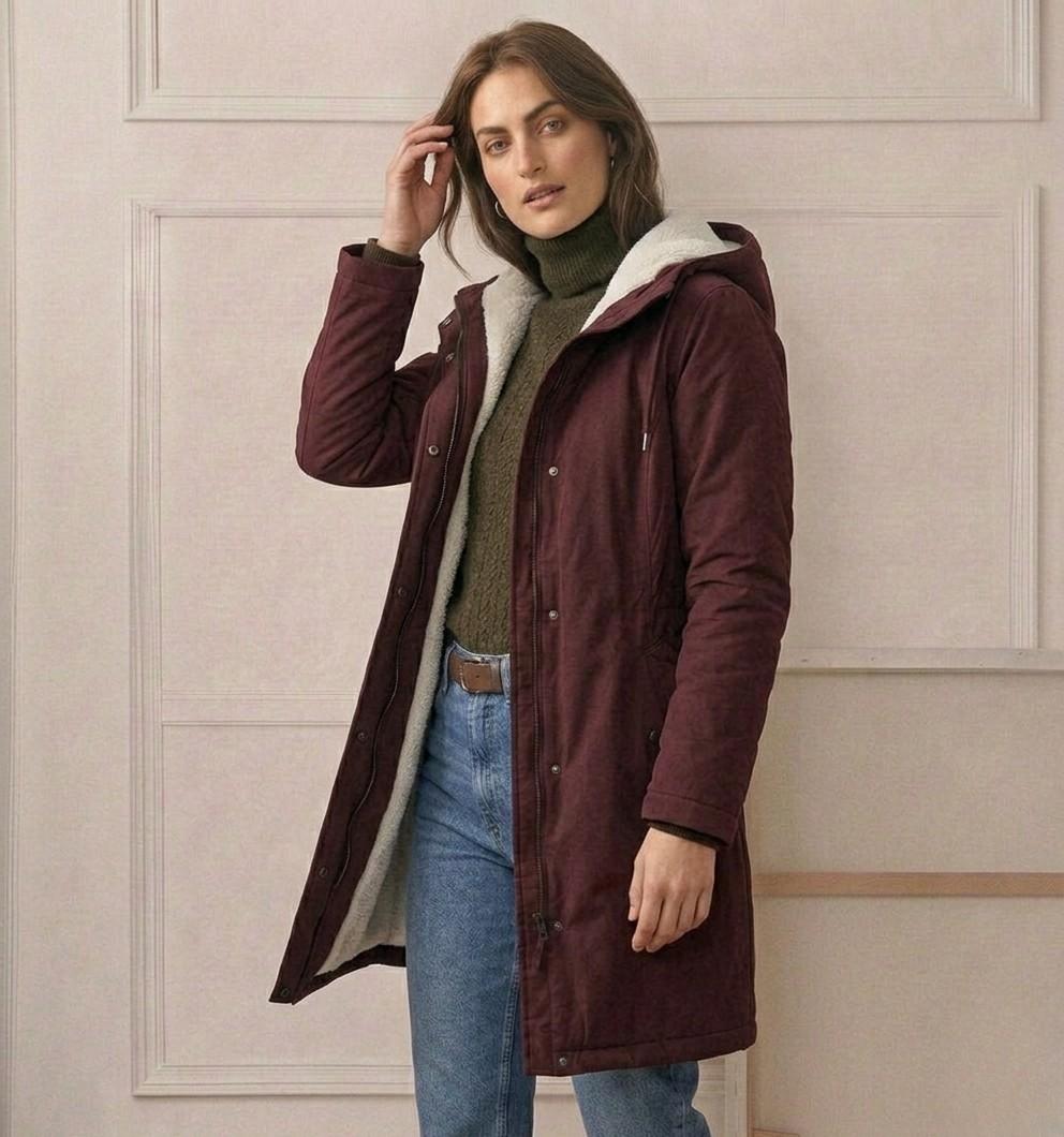 Marjorie | Hooded Longline Weatherproof Coat with Plush Lining for Women