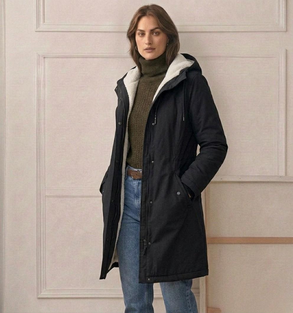 Marjorie | Hooded Longline Weatherproof Coat with Plush Lining for Women