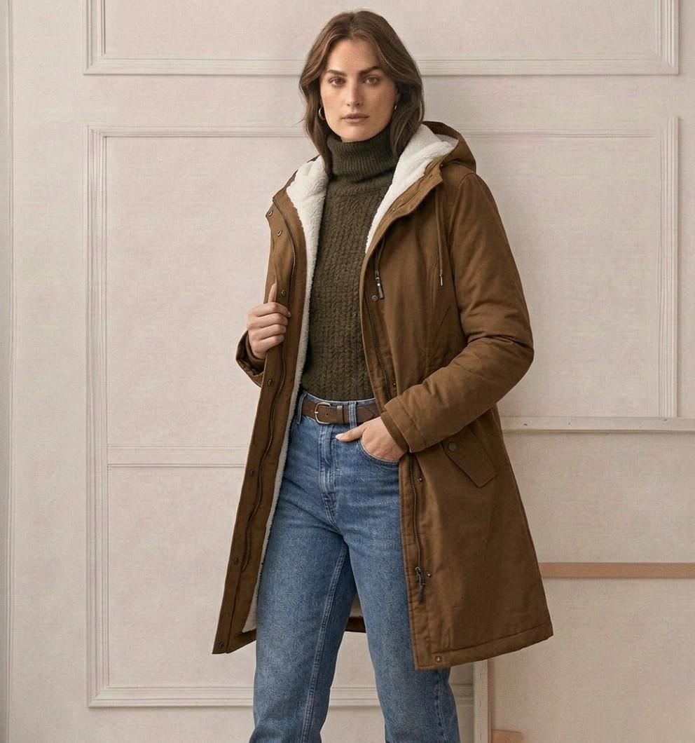 Marjorie | Hooded Longline Weatherproof Coat with Plush Lining for Women