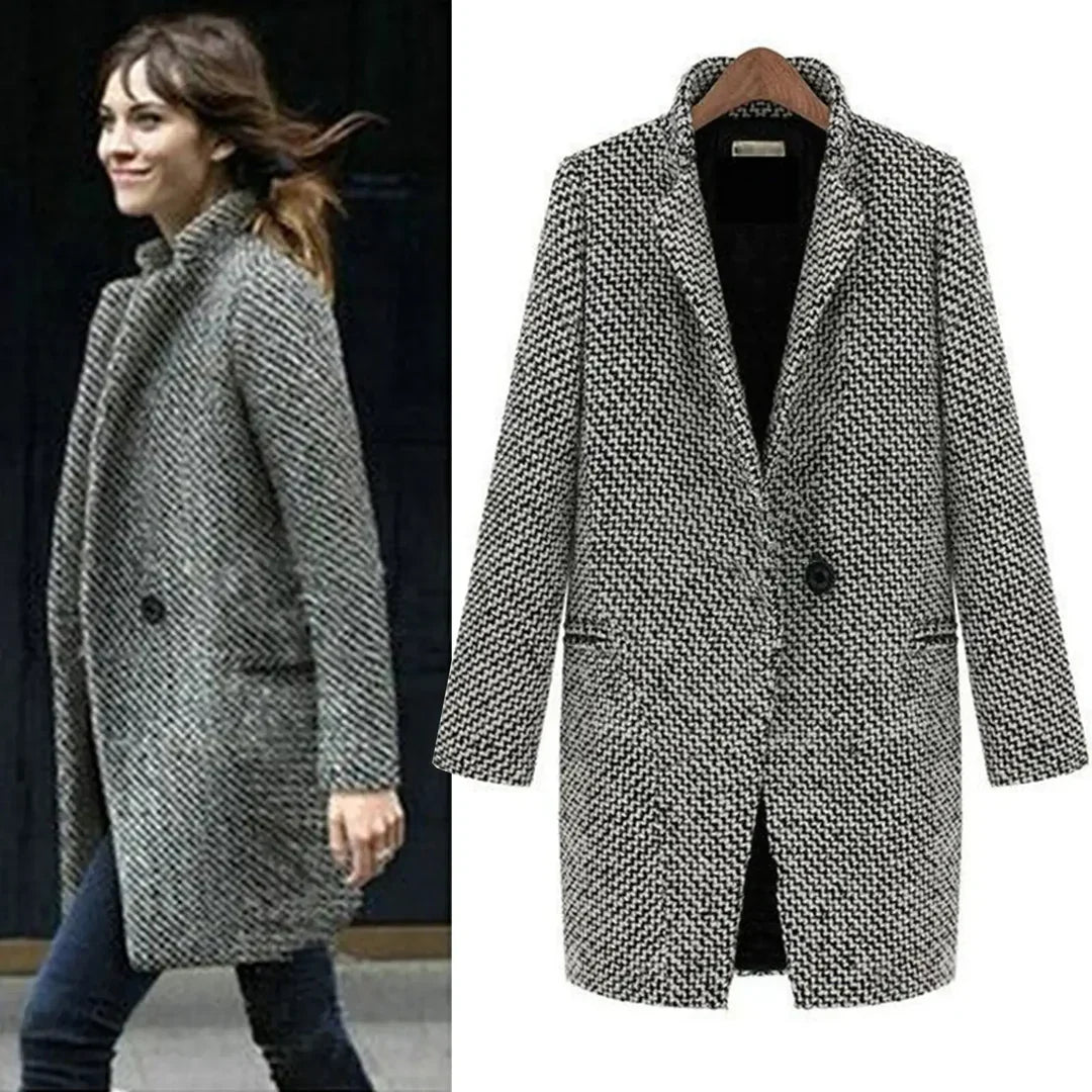 Amara | Long Wool-Blend Coat with Single-Button Closure for Women