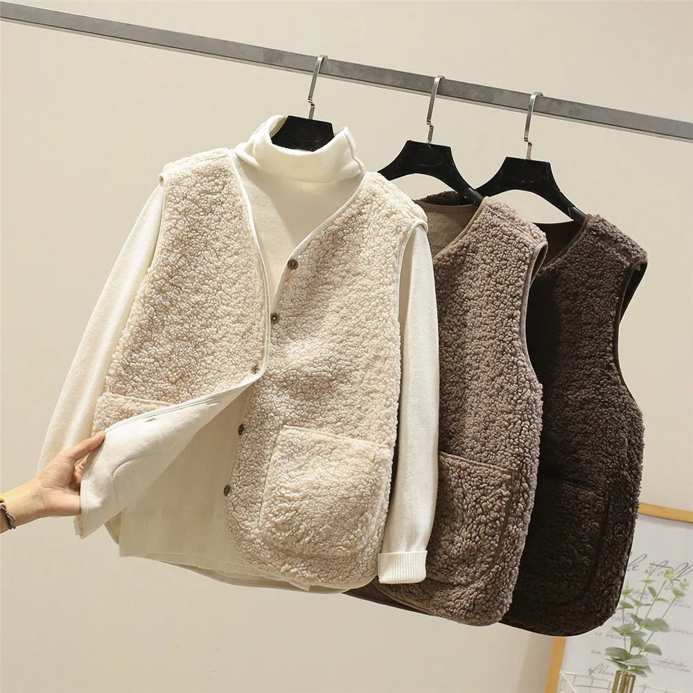 Faye | Luxe Button-Up Fleece Vest with Side Pockets for Women