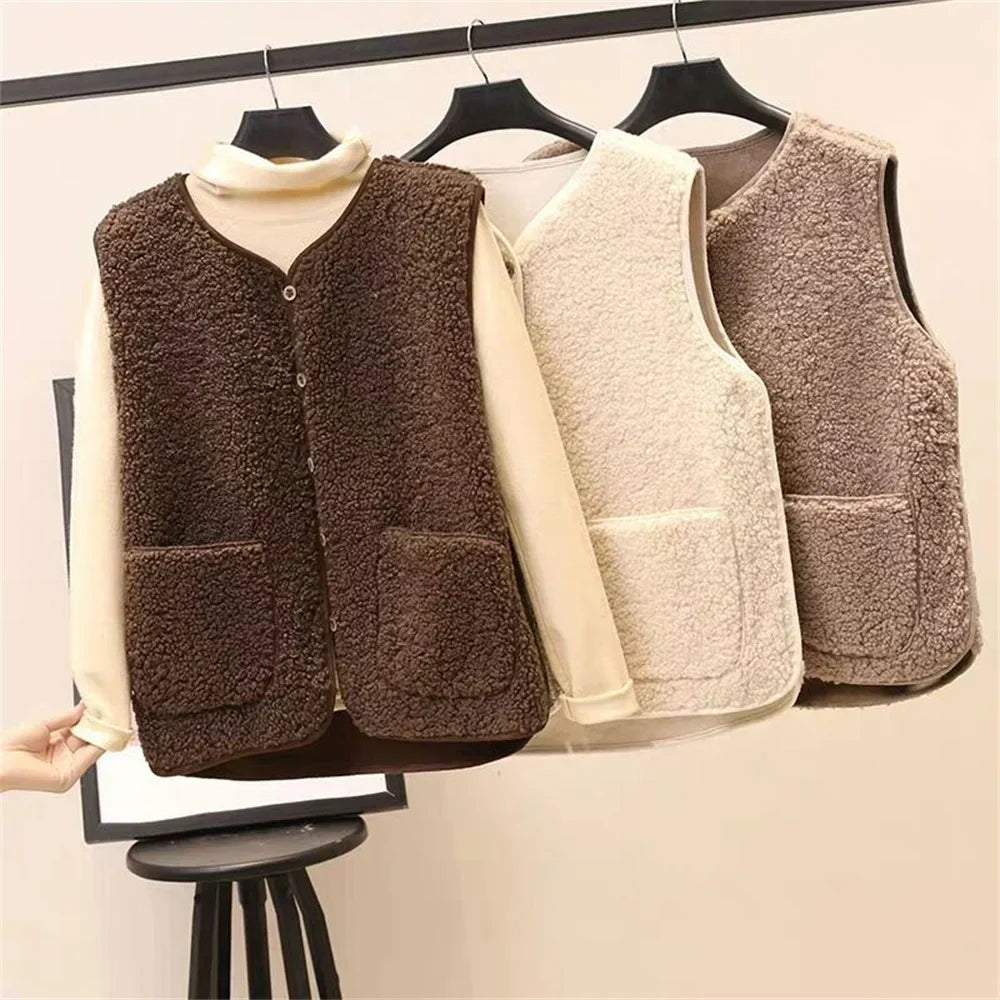Faye | Luxe Button-Up Fleece Vest with Side Pockets for Women