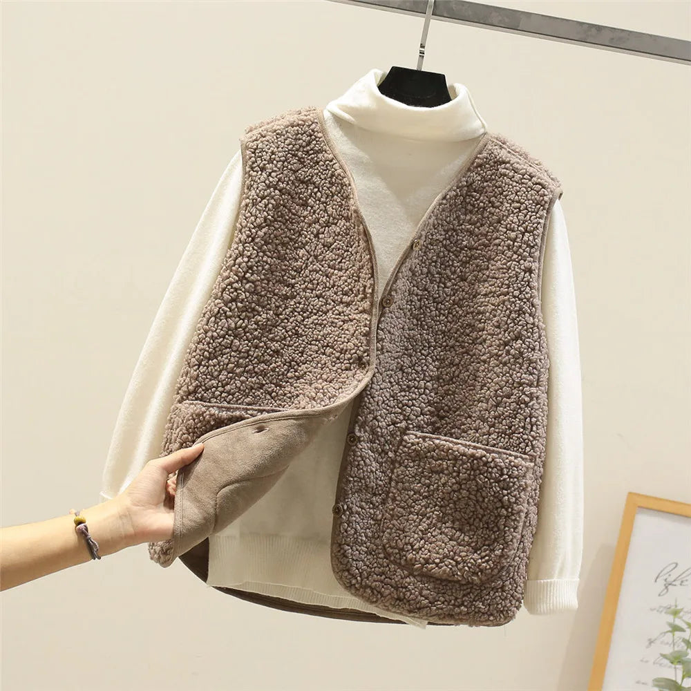 Faye | Luxe Button-Up Fleece Vest with Side Pockets for Women