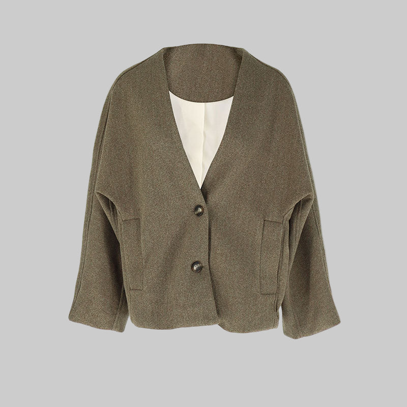 Laya | Chic Button-Down V-Neck Long Sleeve Coat for Women