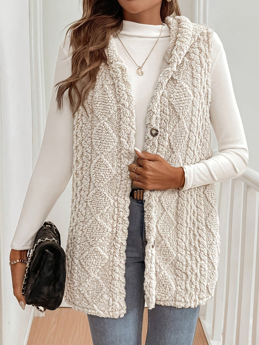 Sofie | Plush Hooded Vest with Button Closure for Women
