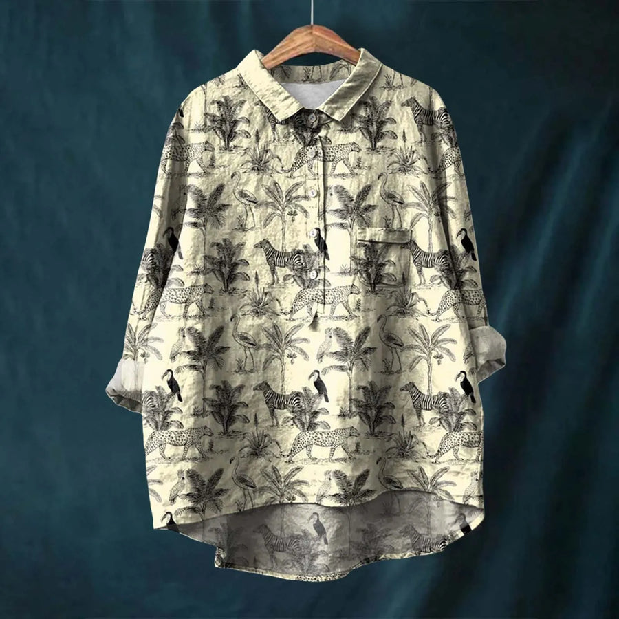 Hannah | Floral Print Cotton Linen Blouse for Women