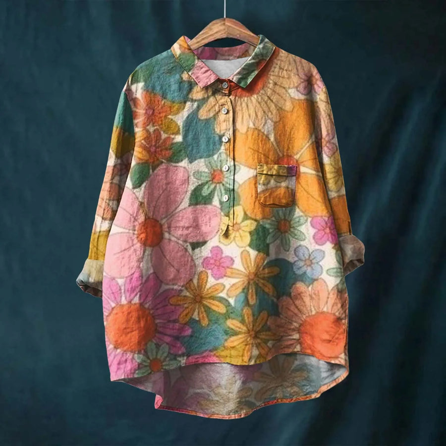 Hannah | Floral Print Cotton Linen Blouse for Women