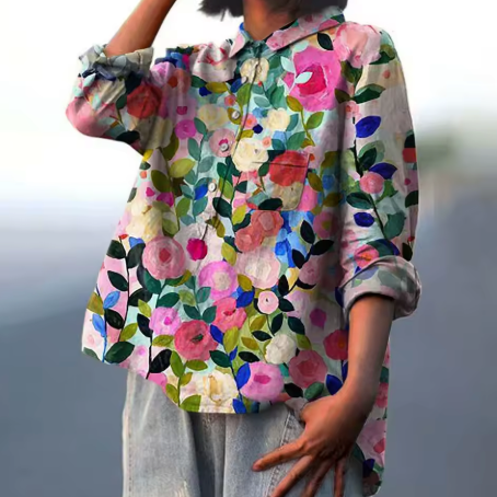 Caroline | Cotton Linen Floral Blouse for Women