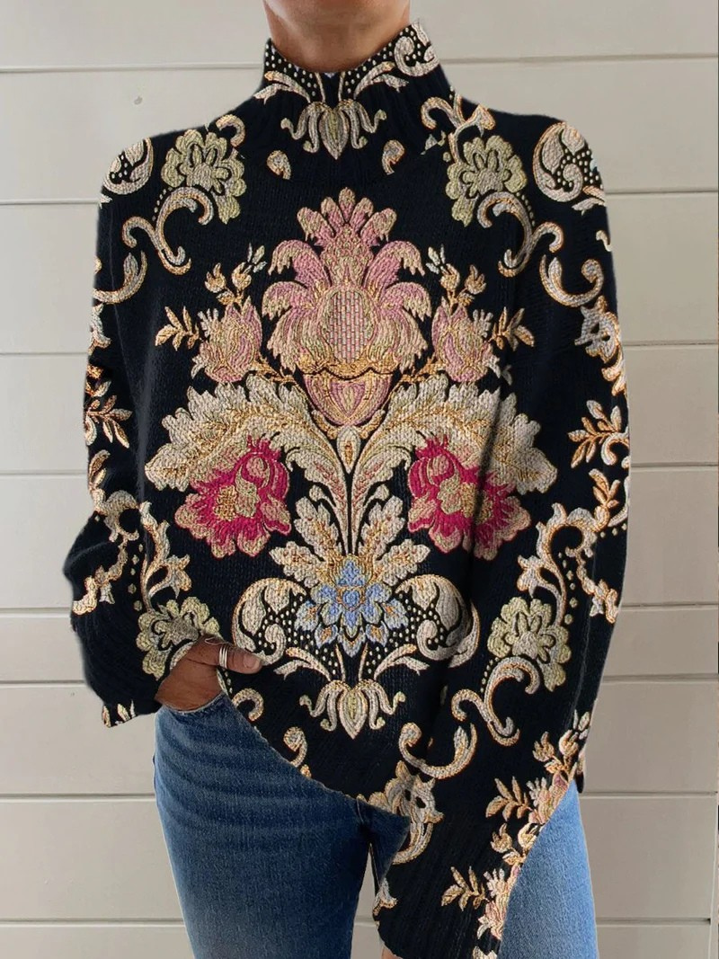 Sloane | Vintage Floral Knit Turtleneck for Women