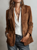 Brontë | Vintage Contrast-Stitch Brown Blazer for Women