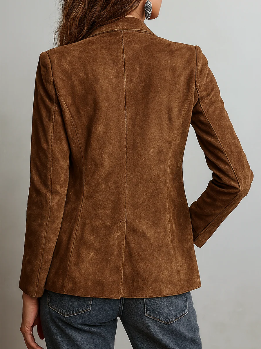 Brontë | Vintage Contrast-Stitch Brown Blazer for Women