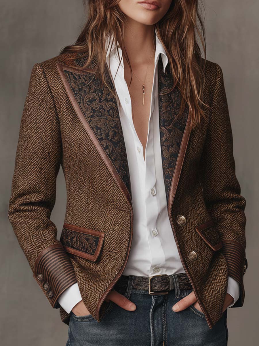 Odette | Herringbone Printed Panel Blazer for Women