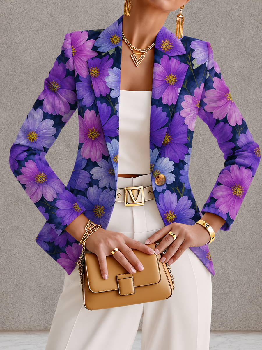 Bellamira | Purple Cosmos Floral Notched-Lapel Blazer for Women