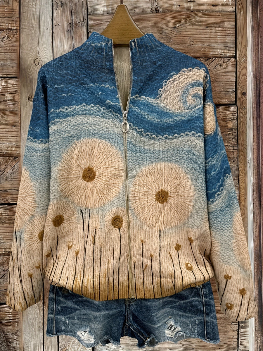 Yolanda | Dandelion Meadow Quilted Zip Cardigan for Women