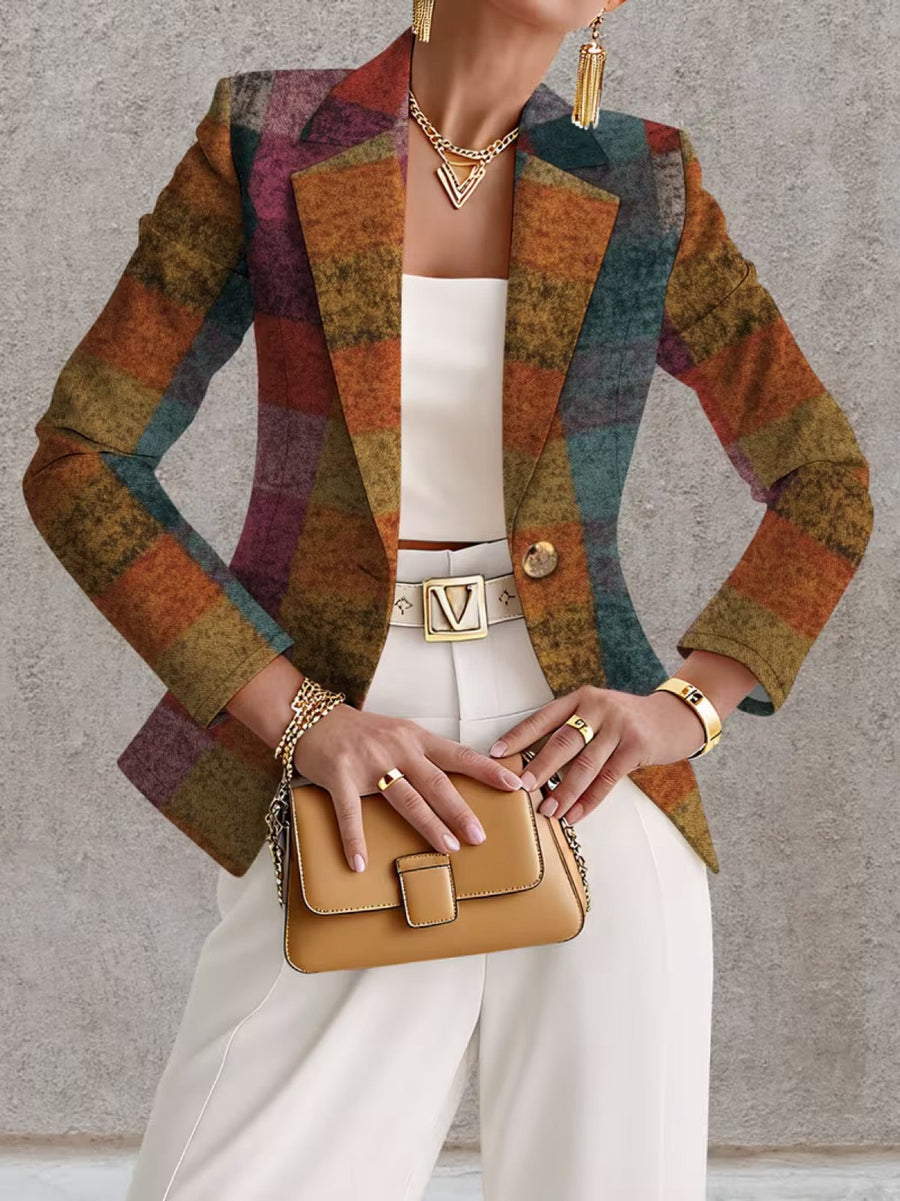 Amandine | Autumn Plaid Single-Button Tailored Blazer for Women