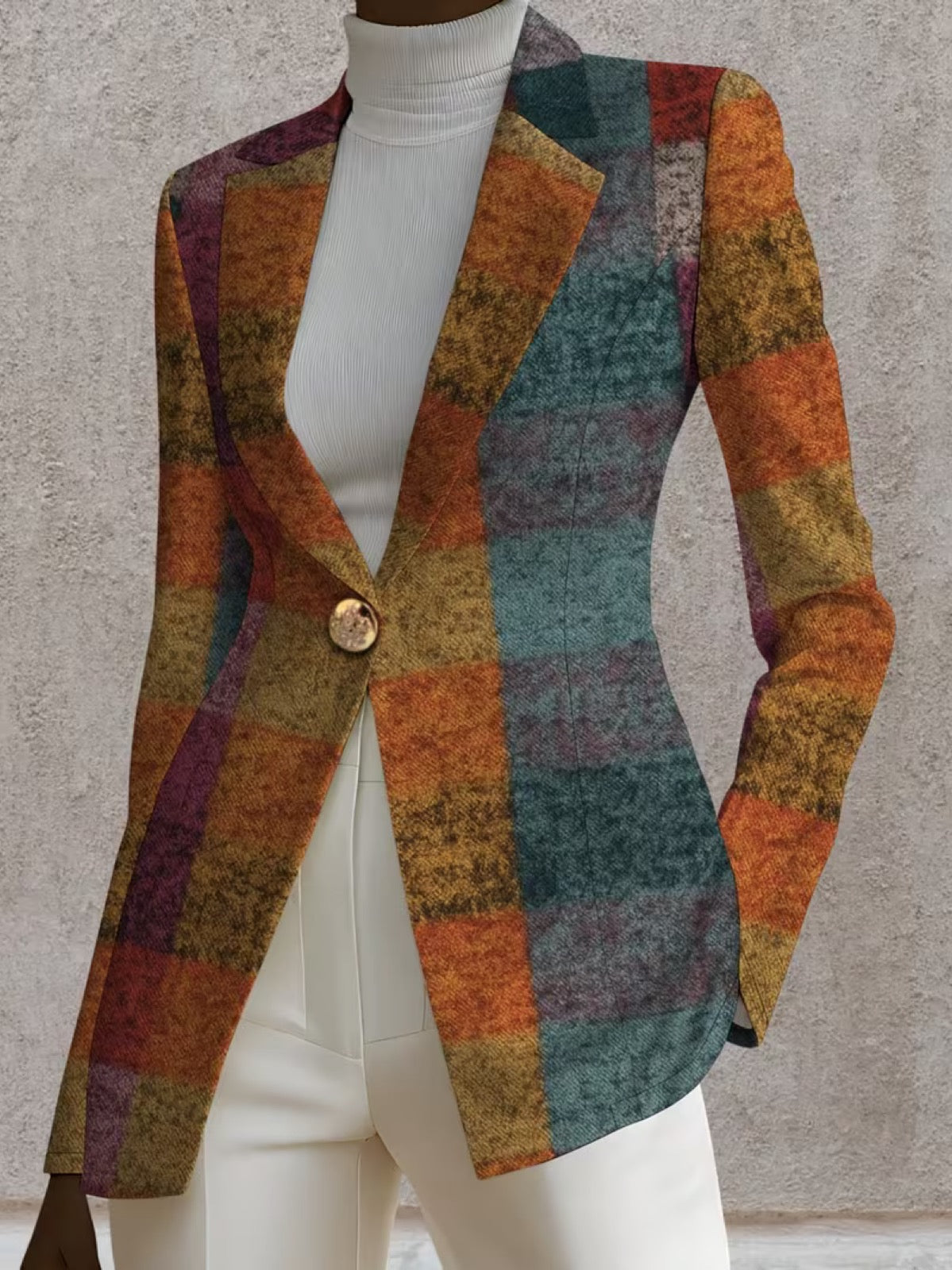 Amandine | Autumn Plaid Single-Button Tailored Blazer for Women