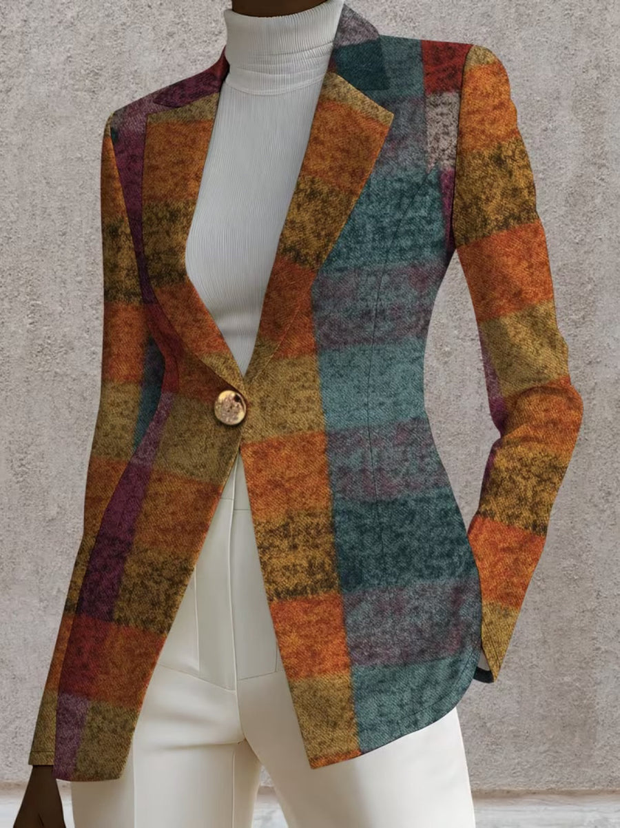 Amandine | Autumn Plaid Single-Button Tailored Blazer for Women