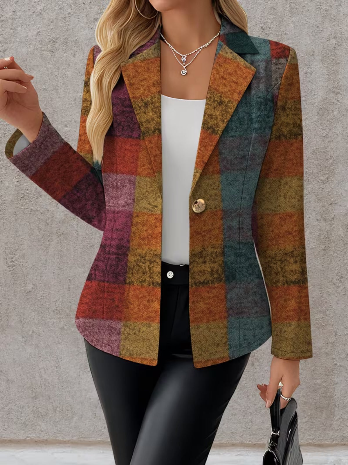 Amandine | Autumn Plaid Single-Button Tailored Blazer for Women