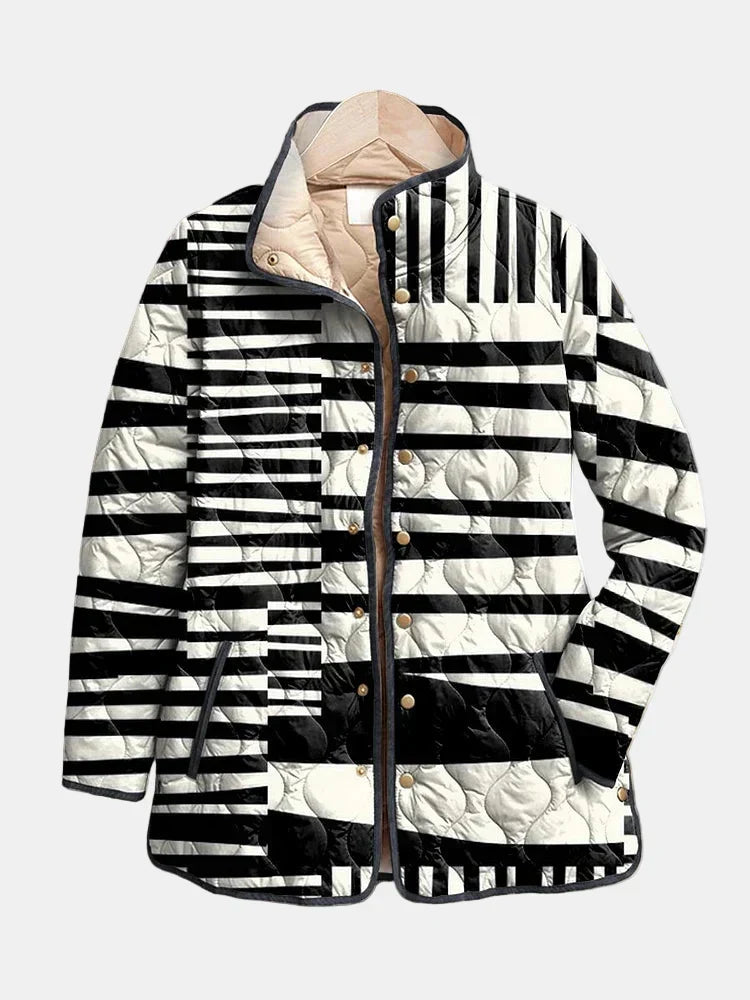 Miren | Black and White Abstract Quilted Jacket for Women