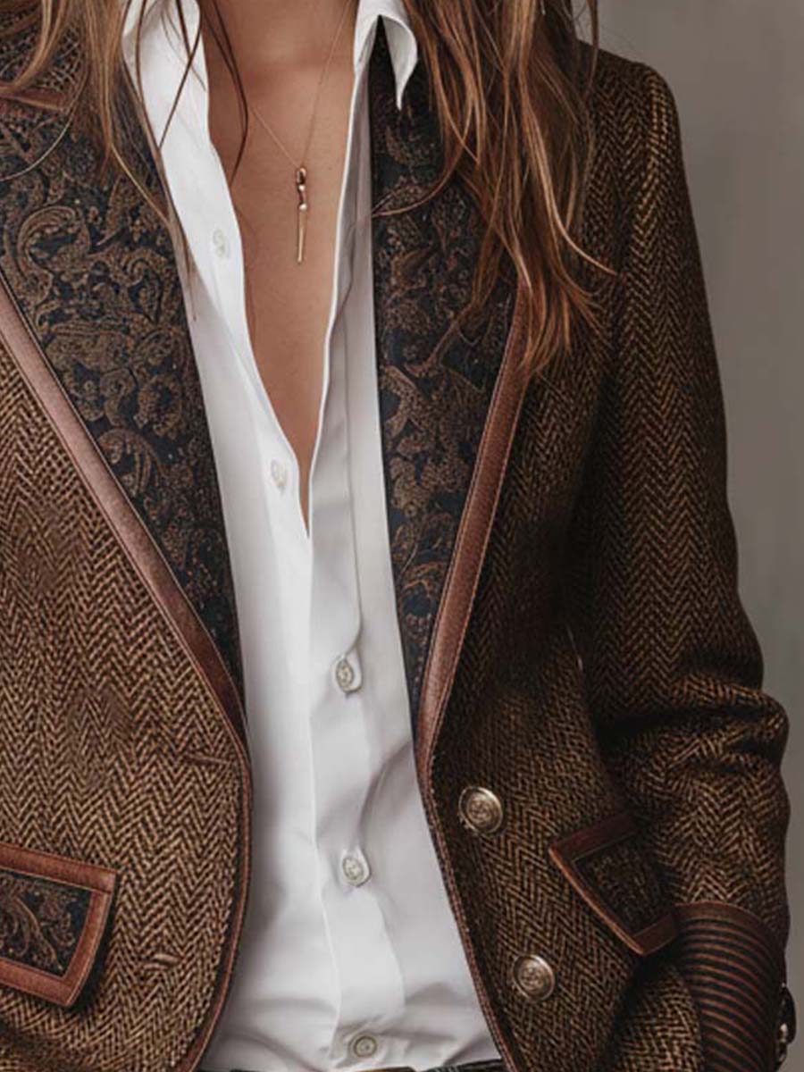 Odette | Herringbone Printed Panel Blazer for Women