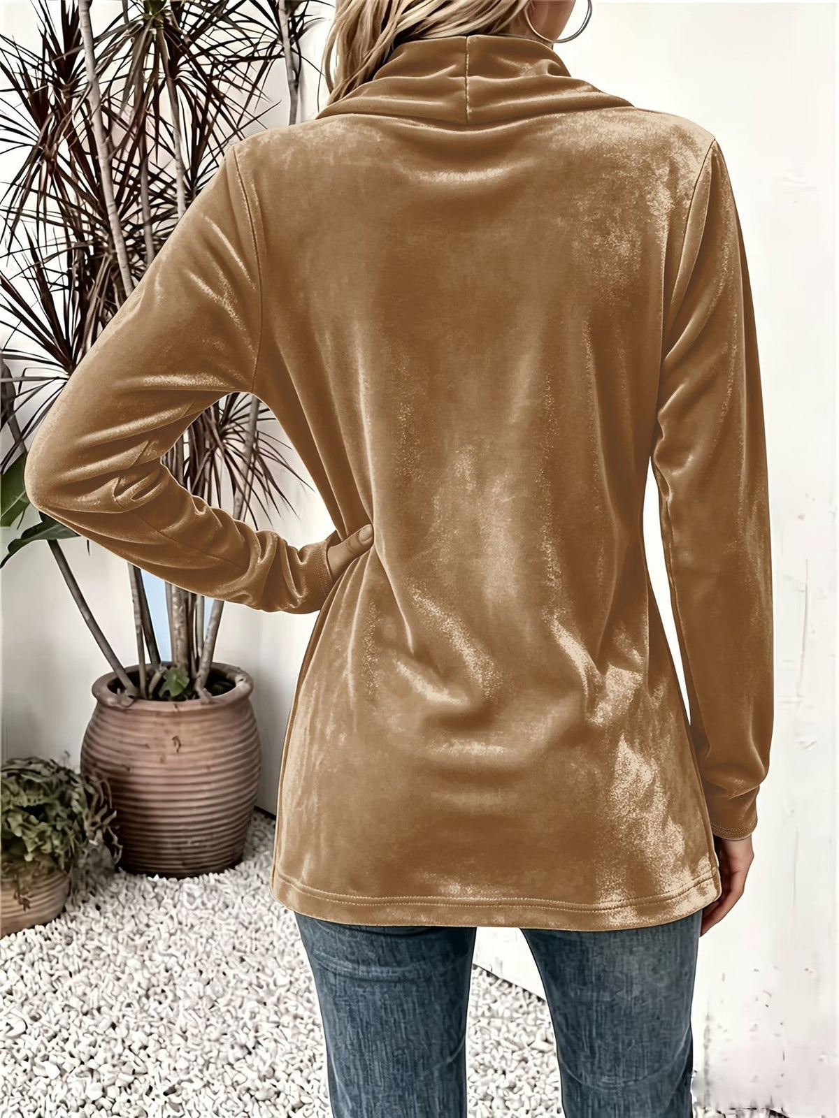 Sutton | Camel Velvet Button-Tab Cardigan for Women