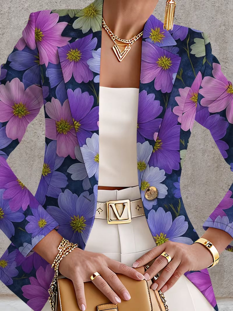 Bellamira | Purple Cosmos Floral Notched-Lapel Blazer for Women