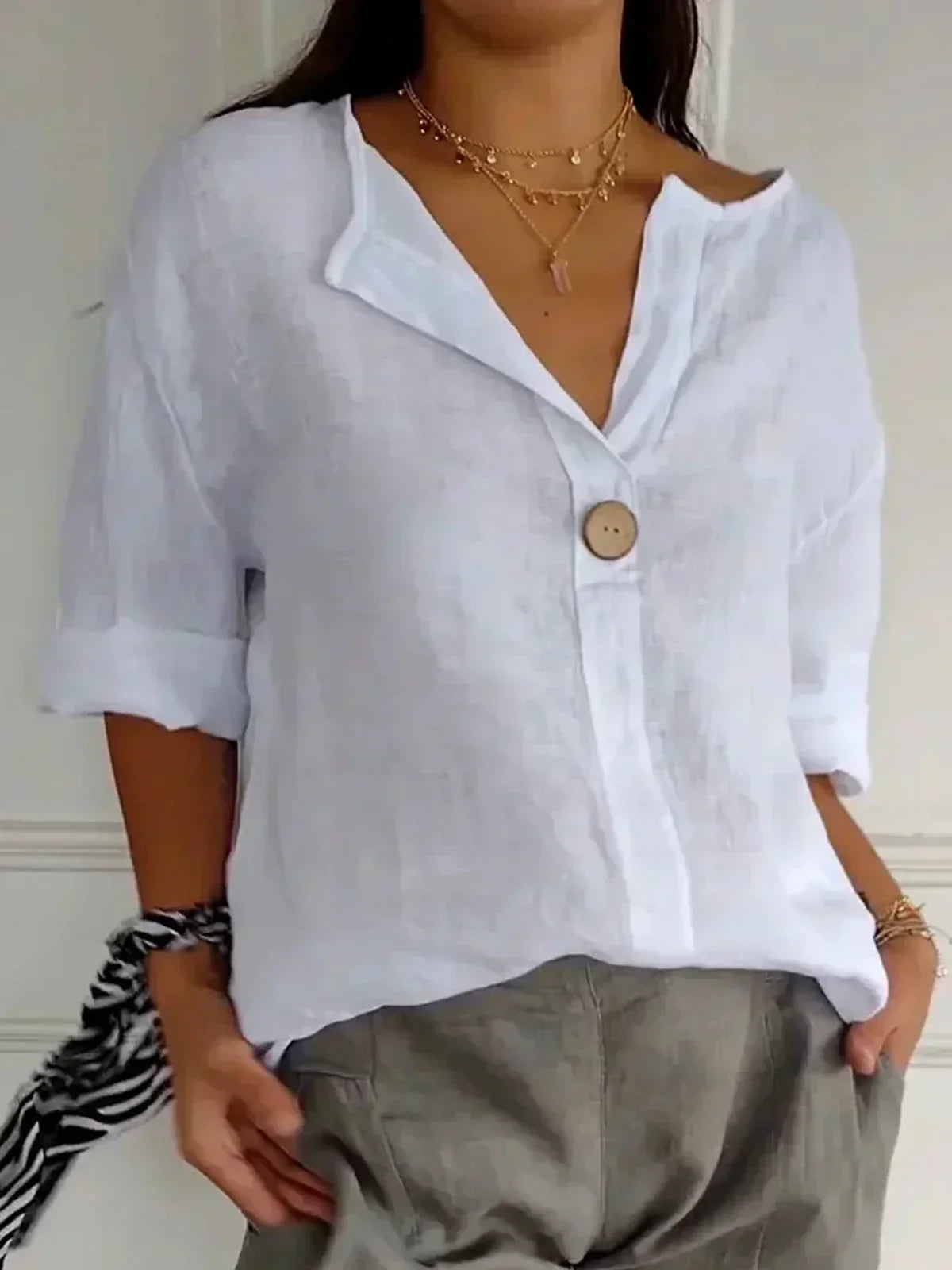 Ella | Elegant V-Neck 3/4 Sleeve Blouse for Women