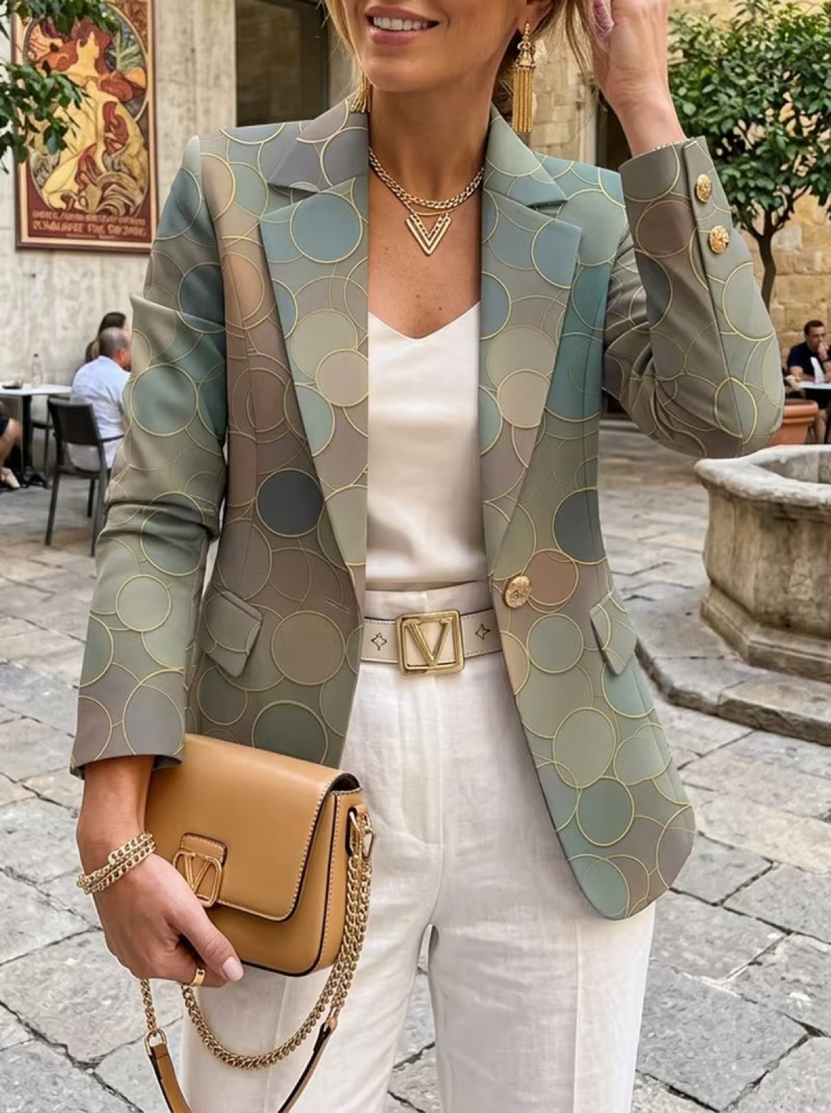 Capucine | Dot Mosaic Single-Button Tailored Blazer for Women