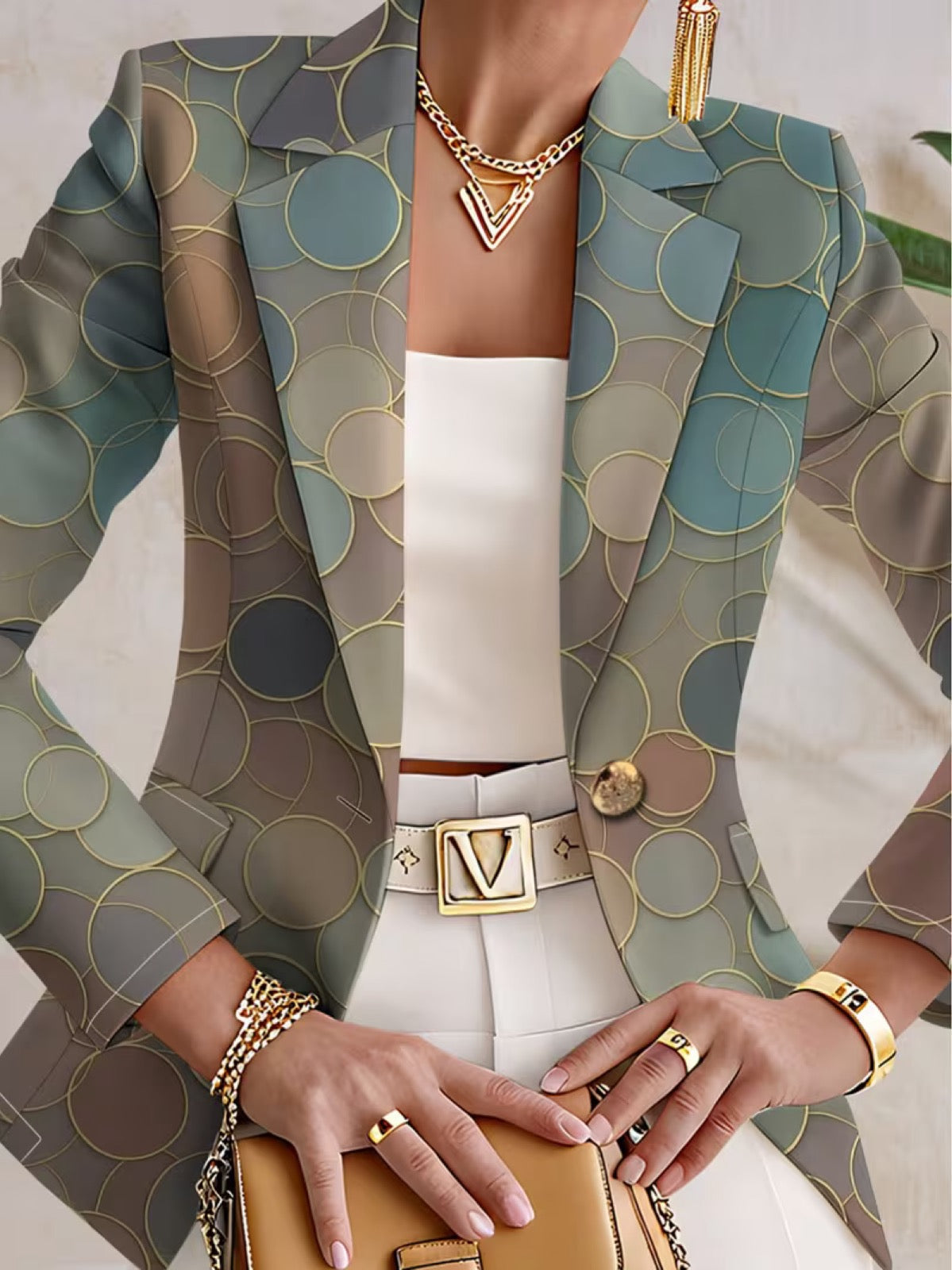 Capucine | Dot Mosaic Single-Button Tailored Blazer for Women