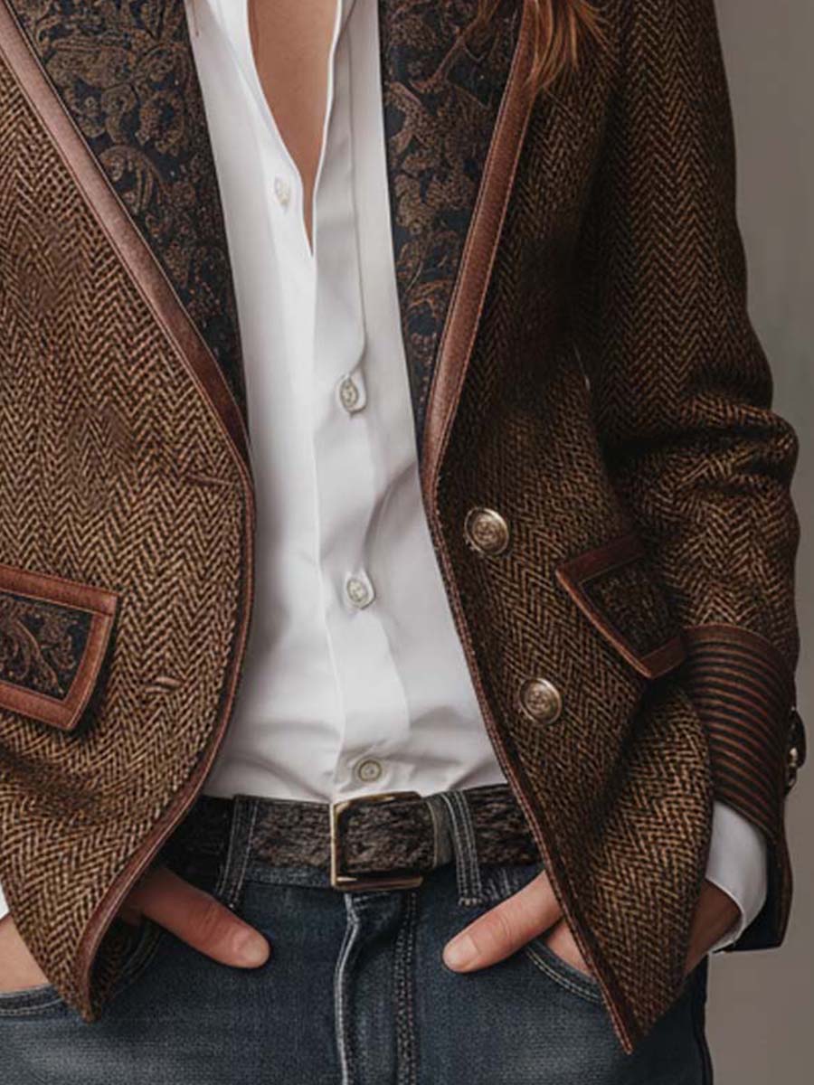 Odette | Herringbone Printed Panel Blazer for Women