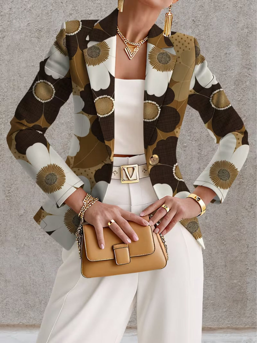 Clothilde | Daisy Print Notched-Lapel Blazer for Women