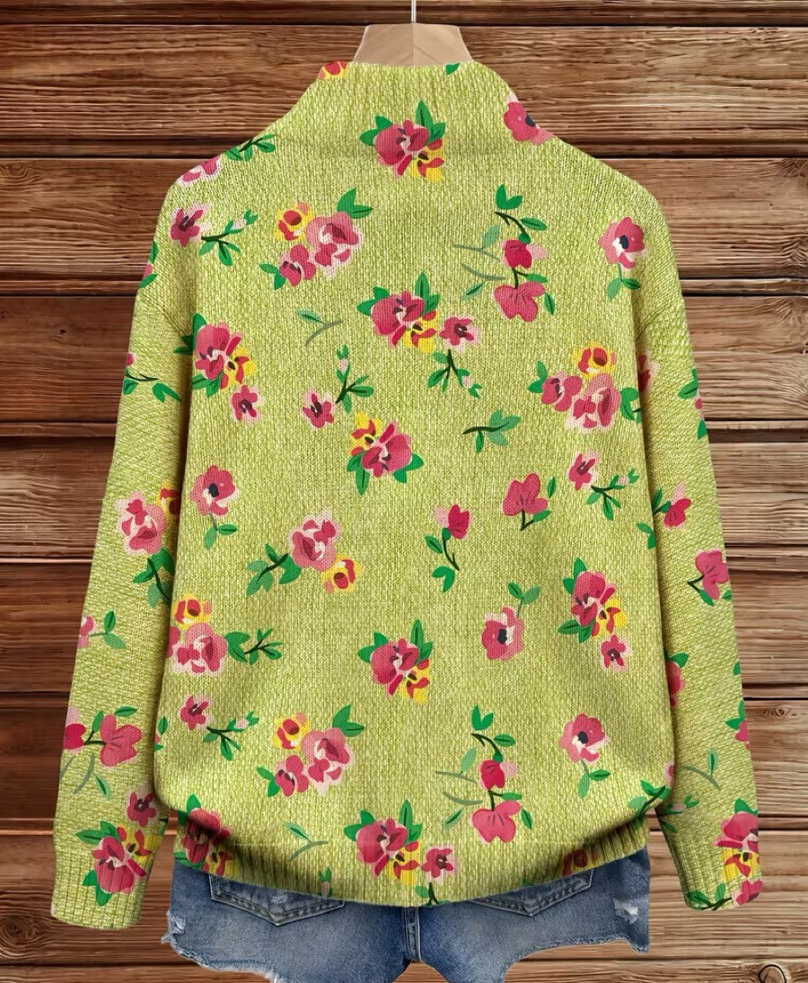 Constance | Pink Floral Lime Zip Cardigan for Women