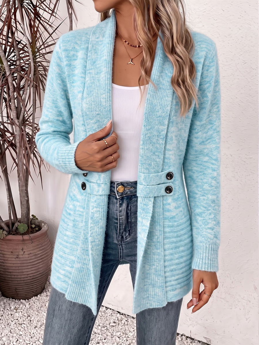 Nova | Aqua Ribbed Knit Button-Tab Cardigan for Women