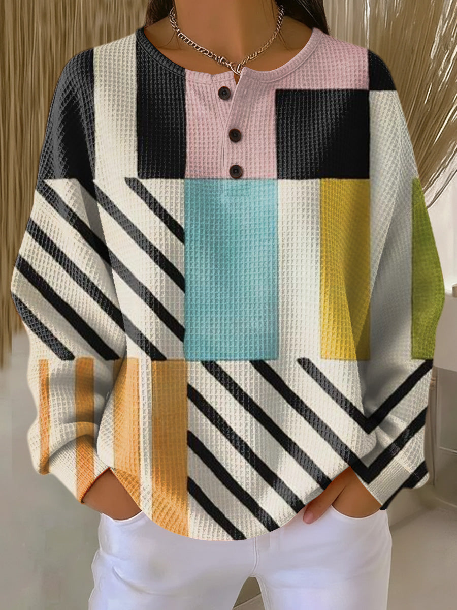 Karin | Waffle-Knit Sweater with Colorful Check Pattern for Women
