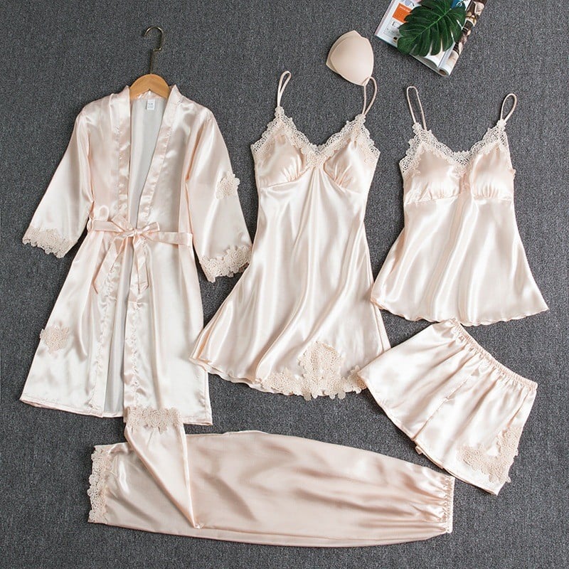 Rebecca | 5-Piece Silk Lace Nightwear Set for Women