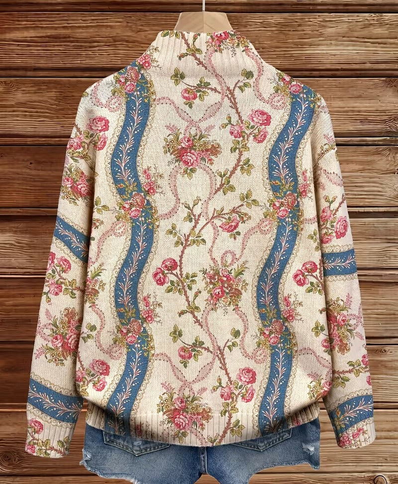 Eulalia | Climbing Rose Ribbon Zip Cardigan for Women