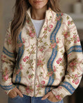 Eulalia | Climbing Rose Ribbon Zip Cardigan for Women