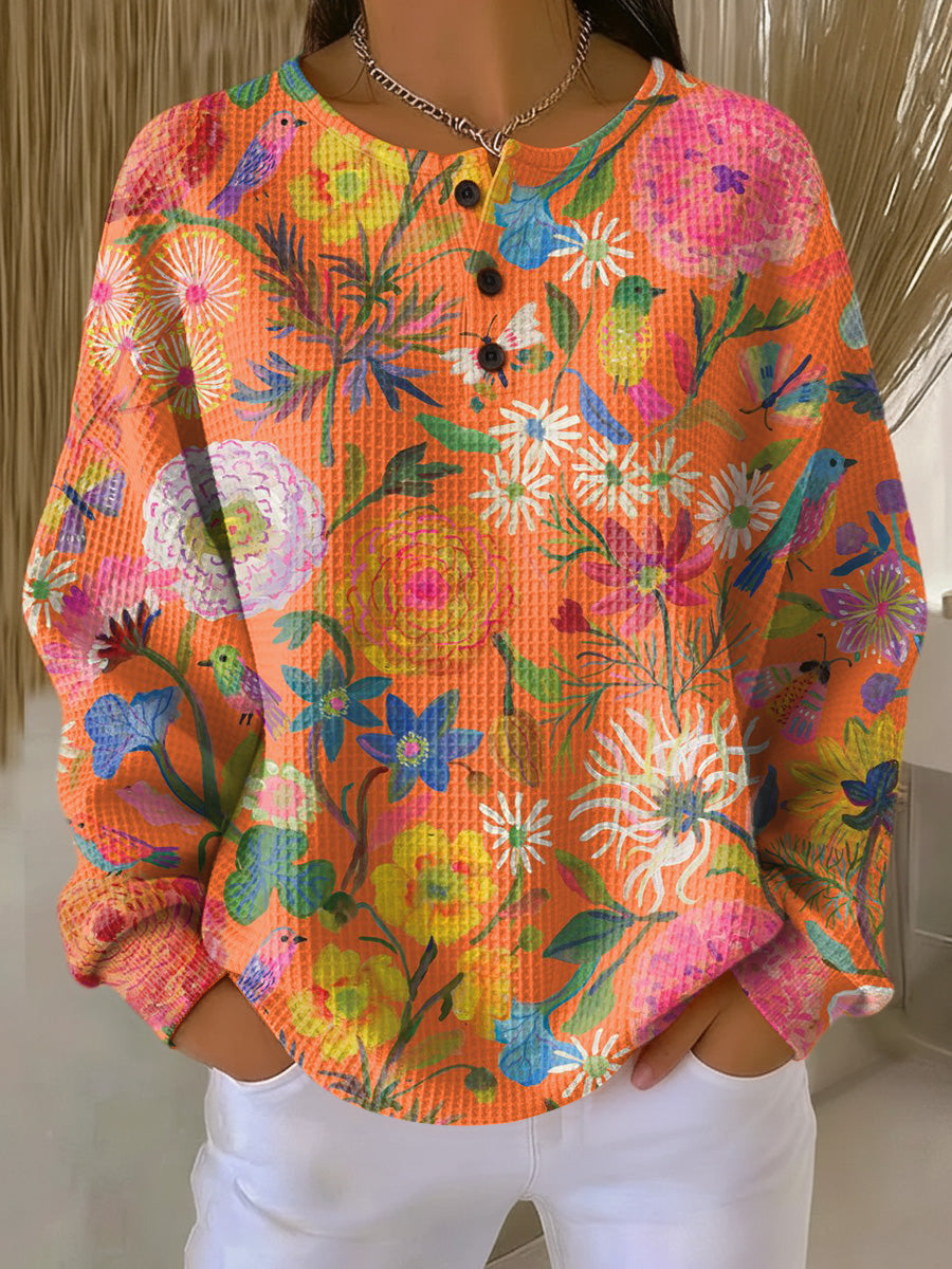 Freja | Waffle-Knit Sweater with Floral Print for Women