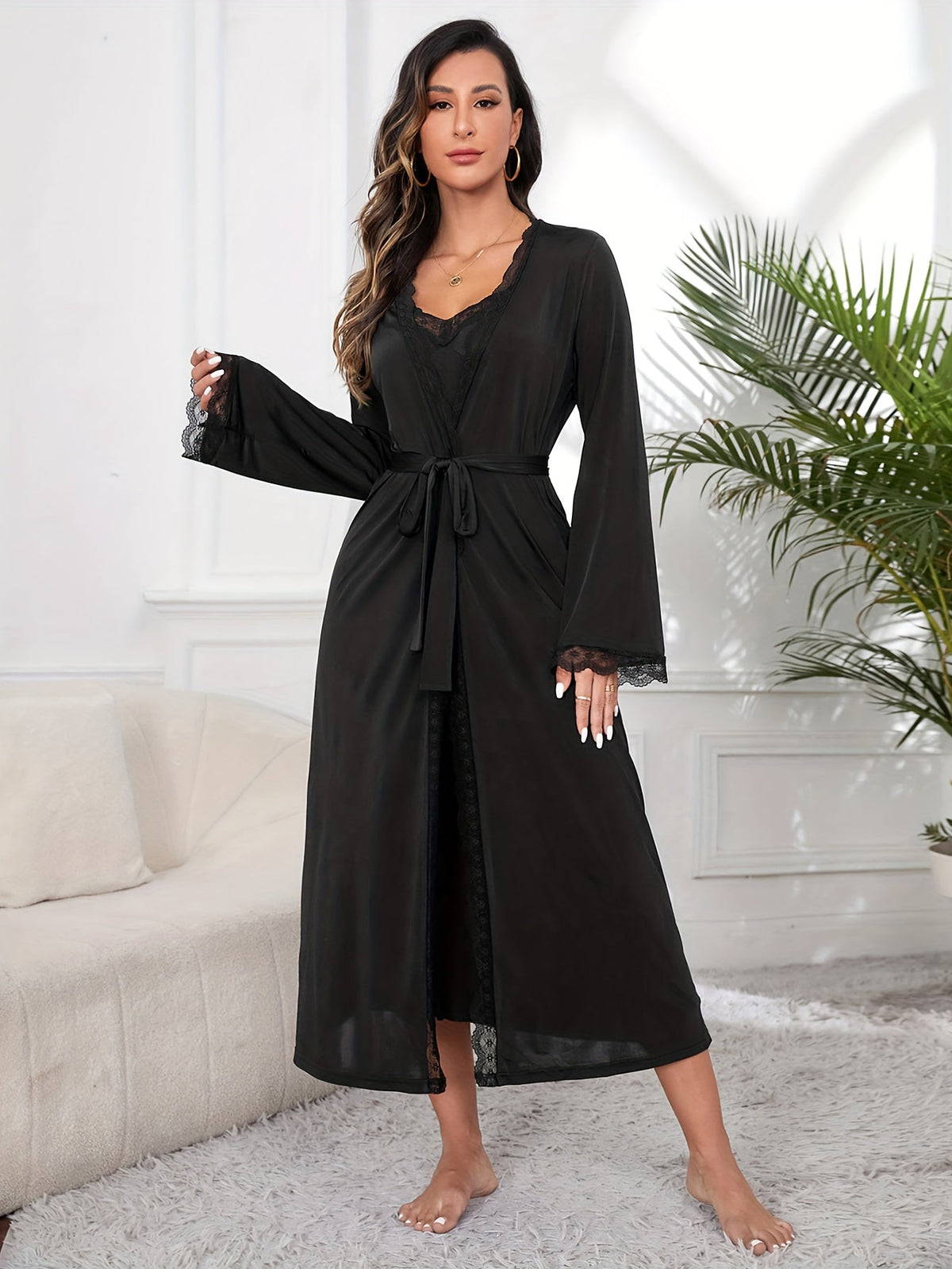 Grace | Elegant Lace-Trim Robe Set for Women