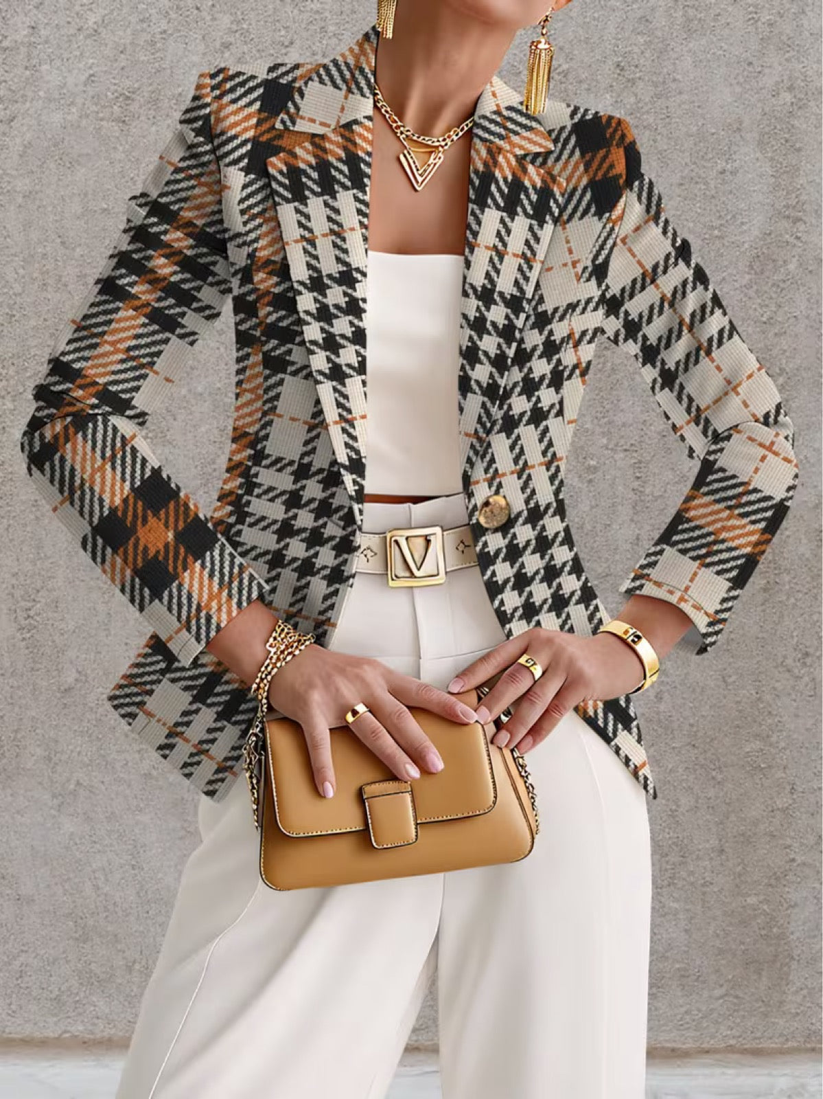 Ghislaine | Houndstooth Single-Button Tailored Blazer for Women