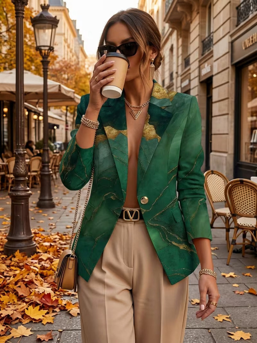Honorine | Emerald Marble Print Tailored Blazer for Women
